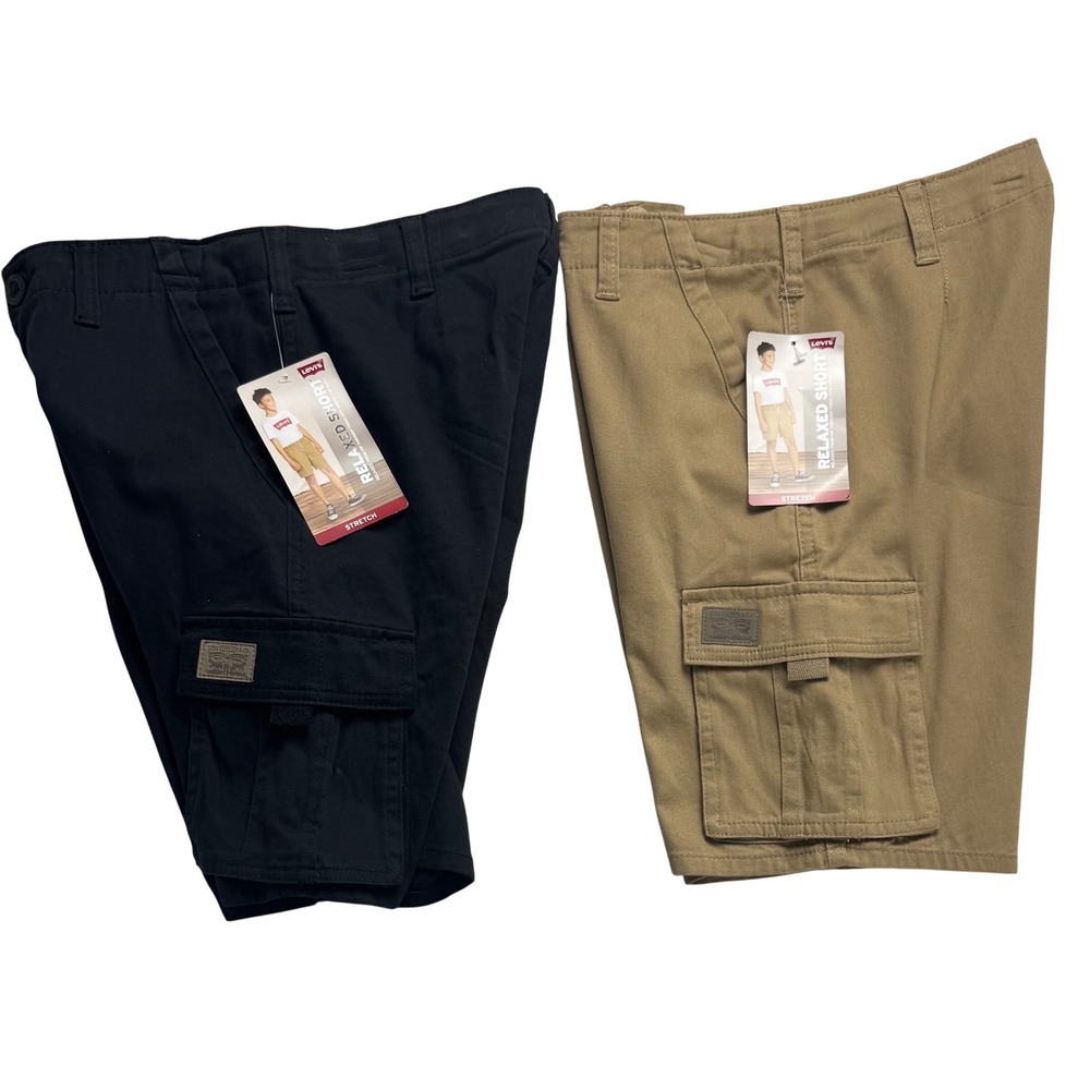 Levi's Boys Relaxed Fit Cargo Shorts 2 Pack Black Khaki Stretch Size 14